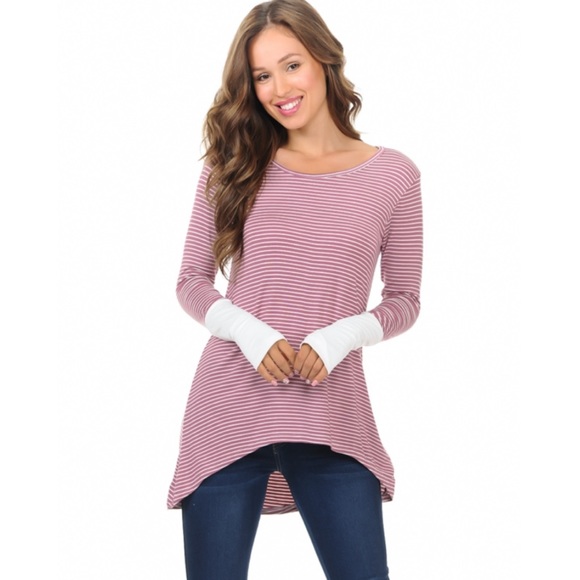 Striped Tunic With Thumb Holes - Picture 3 of 3